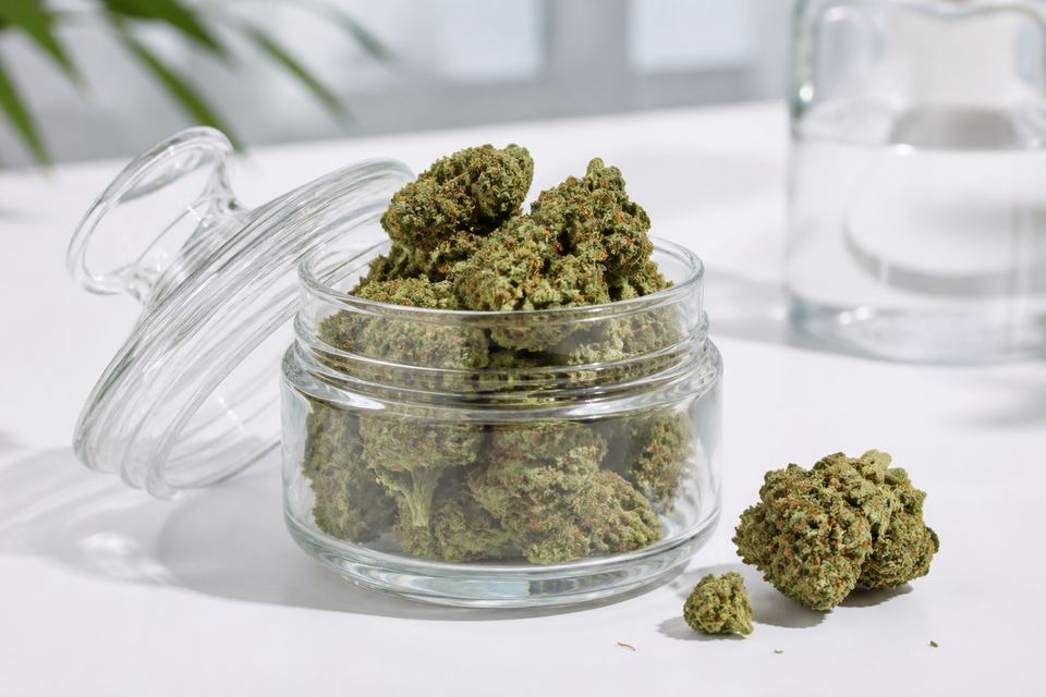 Flores de cannabis medicinal seleccionadas en frasco